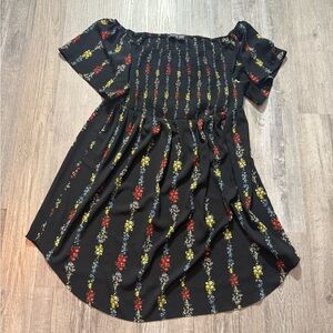 Black Pleated Off the Shoulder Puff Sleeve Dress